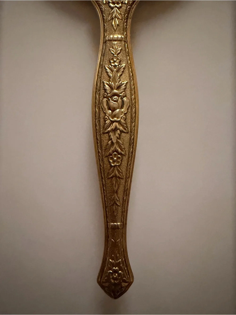 Vintage 24k gold-plated or brass-plated ornate hand mirror